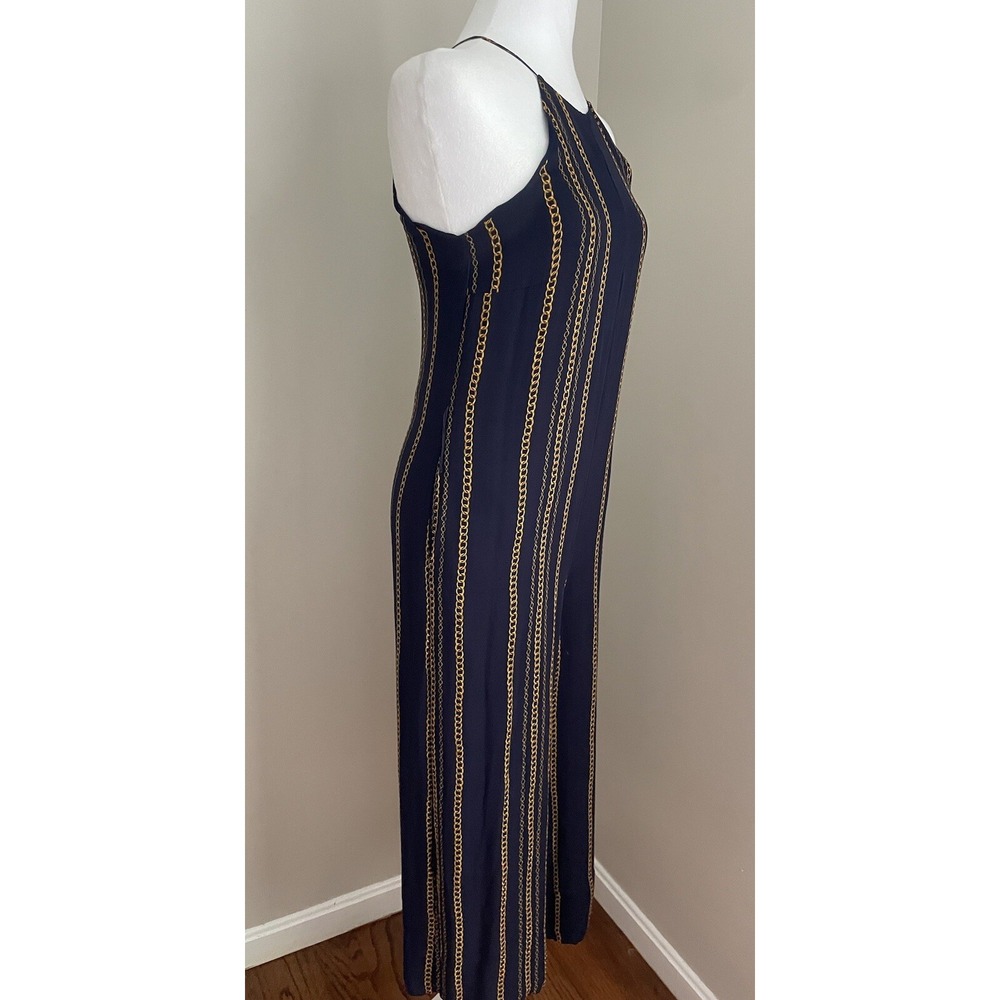 NICHOLAS US 2 Samira 100%‎ Silk Wide Leg Jumpsuit Navy Blue Gold Chain Old Money - Picture 9 of 16